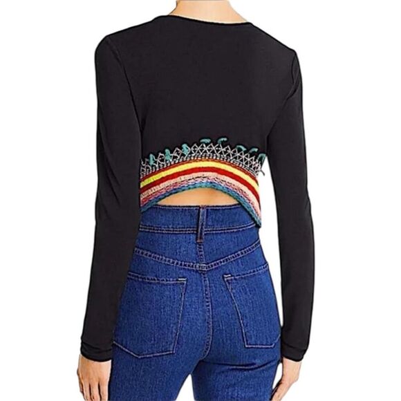 Alice + Olivia Delaina Embroidered Long-Sleeve Crop Top - Picture 2 of 6